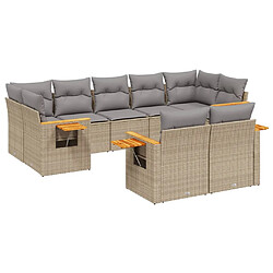 vidaXL Salon de jardin avec coussins 9 pcs beige résine tressée