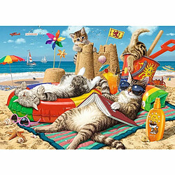 Trefl-1000 + 11 stukjes, Vind Verborgen Vormen, Ongewone Puzzel, Zomer, Strand, Katten, Creatief Vermaak, Plezier voor Volwassenen en Kinderen vanaf 12 Jaar Puzzle, 10674, Vacances pour Chat