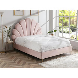 Vente-Unique Lit coquillage 160 x 200 cm - Velours - Rose + Matelas - LIVAYA