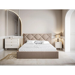 Lit coffre 160 x 200 cm - Velours - Beige + Matelas - STARI de Pascal Morabito pas cher