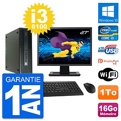 PC HP 600 G2 SFF Ecran 27" Intel i3-6100 RAM 16Go Disque Dur 1To Windows 10 Wifi · Occasion 