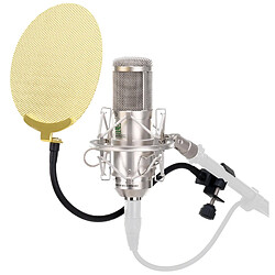 Pronomic CM-100S Studio microphone condensateur argenté SET incl. filtre anti-pop en or