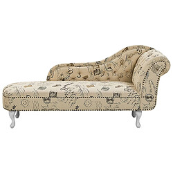 Beliani Chaise longue Chesterfield en tissu imprimé beige côté droit NIMES