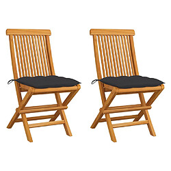 vidaXL Chaises de jardin et coussins anthracite lot de 2 Bois de teck