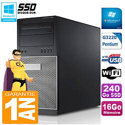 PC Tour DELL 9020 Intel G3220 Ram 16Go Disque 240 Go SSD Graveur DVD Wifi W7