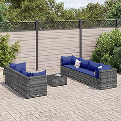 vidaXL Salon de jardin 8 pcs avec coussins Gris Résine tressée