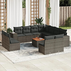 Maison Chic Salon de jardin avec coussins 12 pcs | Ensemble de Table et chaises | Mobilier d'Extérieur gris résine tressée -GKD90936