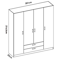 Pegane Armoire, meuble de rangement en bois mélaminé avec 4 portes et 2 tiroirs coloris blanc - Longueur 200 x Profondeur 52 x Hauteur 215 cm