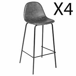 Pegane Lot de 4 tabourets de bar en PU coloris gris foncé - Longueur 44 x Profondeur 42 x Hauteur 95 cm