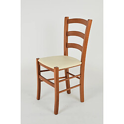 Tommychairs - Set 4 chaises Cross pour la Cuisine, Structure en Bois Coleur Cerisier et Assise en Cuir Artificiel Ivoire 