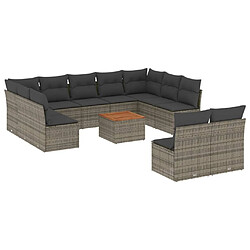 Maison Chic Salon de jardin avec coussins 12 pcs | Ensemble de Table et chaises | Mobilier d'Extérieur gris résine tressée -GKD71210