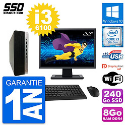 PC HP ProDesk 600 G3 SFF Ecran 22" i3-6100 RAM 8Go SSD 240Go Windows 10 Wifi · Occasion 