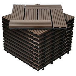 ECD Germany WPC Carreaux de Terrasse 30x30 cm - 44 Pièces par 4m² - avec Aspect Mosaïque - Marron Foncé - Dalles avec Système de Drainage - pour Patio Jardin Piscine - Carreaux de Sol Extérieur