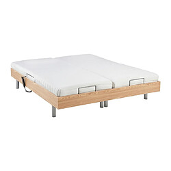 Avis Vente-Unique Lit électrique de relaxation tout plots + matelas latex - 2 x 90 x 200 cm - Chêne - CASSIOPEE III de DREAMEA