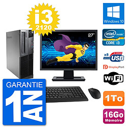 PC Lenovo M92p SFF Ecran 27" Intel i3-2120 RAM 16Go Disque 1To Windows 10 Wifi - Occasion