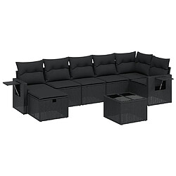 vidaXL Salon de jardin 8 pcs avec coussins noir résine tressée