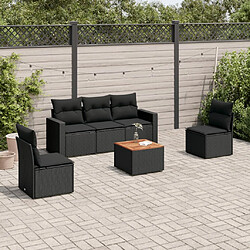 vidaXL Salon de jardin 6 pcs avec coussins noir résine tressée