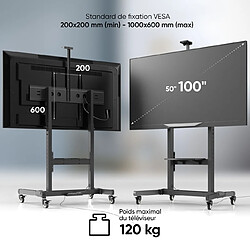 ONKRON Support TV Roulettes pour 50 - 100 Pouces TV, Ecran Geant sur Roulette de 120 kg - Chariot Support TV Inclinable avec VESA 200x200 - 1000x600/Meuble TV Roulette Hauteur Réglable TS1991-B Noir