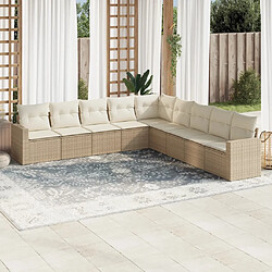 vidaXL Salon de jardin avec coussins 9 pcs beige résine tressée 