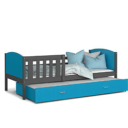 Avis Kids Literie Lit Gigogne Tomy 90x190 Gris - bleu Livré avec sommiers, tiroir et matelas en mousse de 7cm