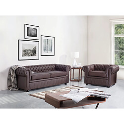 Beliani Ensemble canapé et fauteuil en cuir marron 4 places CHESTERFIELD