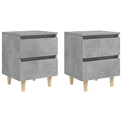 vidaXL Tables de chevet pieds en pin 2 pcs gris béton 40x35x50 cm