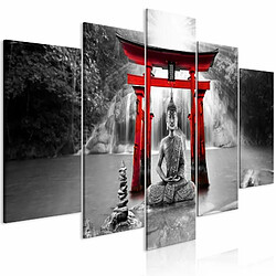 Paris Prix Tableau Imprimé 5 Panneaux Buddha Smile Wide Red 100 x 200 cm