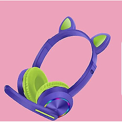 Universal Casque sans fil avec micro pour enfants casque oreille chat lampe led pour les élèves (bleu) 