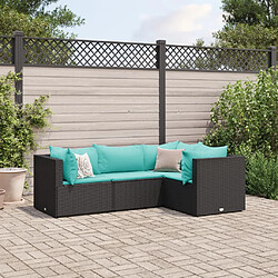 vidaXL Salon de jardin 4 pcs avec coussins Noir Résine tressée 