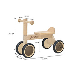 Sunny Mini Walker Draisienne - Bois | Draisienne 4 roues | Draisienne pour enfants pour l'intérieur et l'extérieur | Vélo Draisienne pour bébés pour garçons/filles de 1,5 à 3 ans pas cher