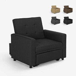 LE ROI DU RELAX Fauteuil lit simple avec accoudoirs design modernes peu encombrants Brooke | Couleur: Noir