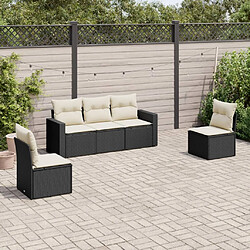 vidaXL Salon de jardin 5 pcs avec coussins noir résine tressée 