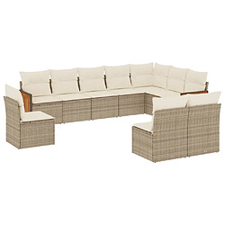 vidaXL Salon de jardin avec coussins 10 pcs beige résine tressée