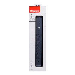 bloc multiprise - 5 x 2p+t - parafoudre - usb - 1.5 mètre - noir - legrand 049429