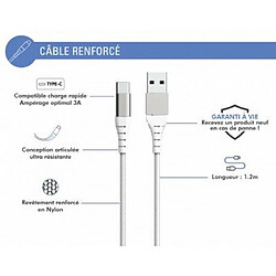 Force Power Câble Renforcé USB A/USB C 1,2m 3A Blanc Blanc