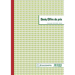 Cahier de devis / offre de prix Manifold Exacompta autocopiant 29,7 x 21 cm 50 pages triple exemplaires 13146E