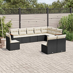 vidaXL Salon de jardin 10 pcs avec coussins noir résine tressée 