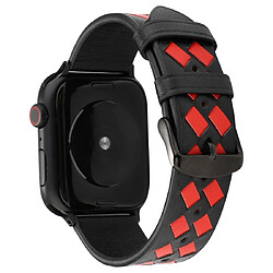 Wewoo Pour Apple Watch séries 5 et 4 Bracelet en cuir véritable à motif tissé de 42mm / 3 & 2 & 1 de 42mm Noir Rouge 