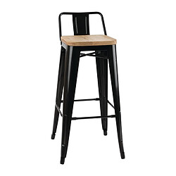 Tabourets Bistro Hauts avec Dossier et Assise en Bois Noirs - Lot de 4 - Bolero 