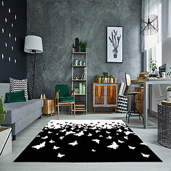 HOMEMANIA Tapis Imprimé Butterflies 1 - Animaux - Décoration de Maison - Antidérapant - Pour Salon, séjour, chambre à coucher - Blanc, Noir en Polyester, Coton, 60 x 100 cm