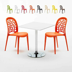Ahd Amazing Home Design Table Carrée Blanche 70x70cm Avec 2 Chaises Colorées Set Intérieur Bar Café Weddin Cocktail, Couleur: Orange