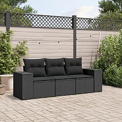 vidaXL Salon de jardin 3 pcs avec coussins noir résine tressée 