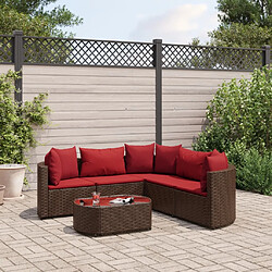 vidaXL Salon de jardin avec coussins 6 pcs marron résine tressée 