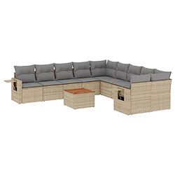 vidaXL Salon de jardin et coussins 11 pcs mélange beige résine tressée