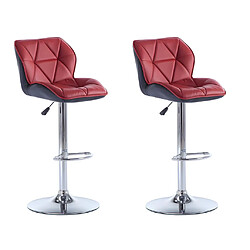 Vente-Unique Lot de 2 tabourets de bar en simili et acier chromé - Hauteur réglable - Rouge - CALVIN