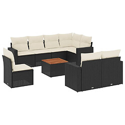 Maison Chic Ensemble Tables et chaises d'extérieur 9 pcs avec coussins,Salon de jardin noir résine tressée -GKD846564