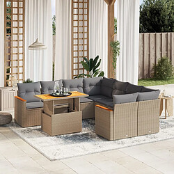 vidaXL Salon de jardin avec coussins 9 pcs beige résine tressée