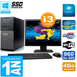 PC Tour DELL 7010 Ecran 19" Core I3-2120 RAM 4Go Disque 960 Go SSD Wifi W7 · Occasion 