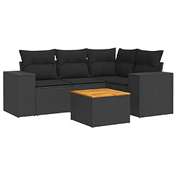 Maison Chic Salon de jardin 5 pcs avec coussins | Ensemble de Table et chaises | Mobilier d'Extérieur noir résine tressée -GKD93832