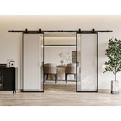 Vente-Unique Porte coulissante double avec système en applique - aluminium et verre trempé dépoli - 2 x H205 x L73 cm - LINCI II